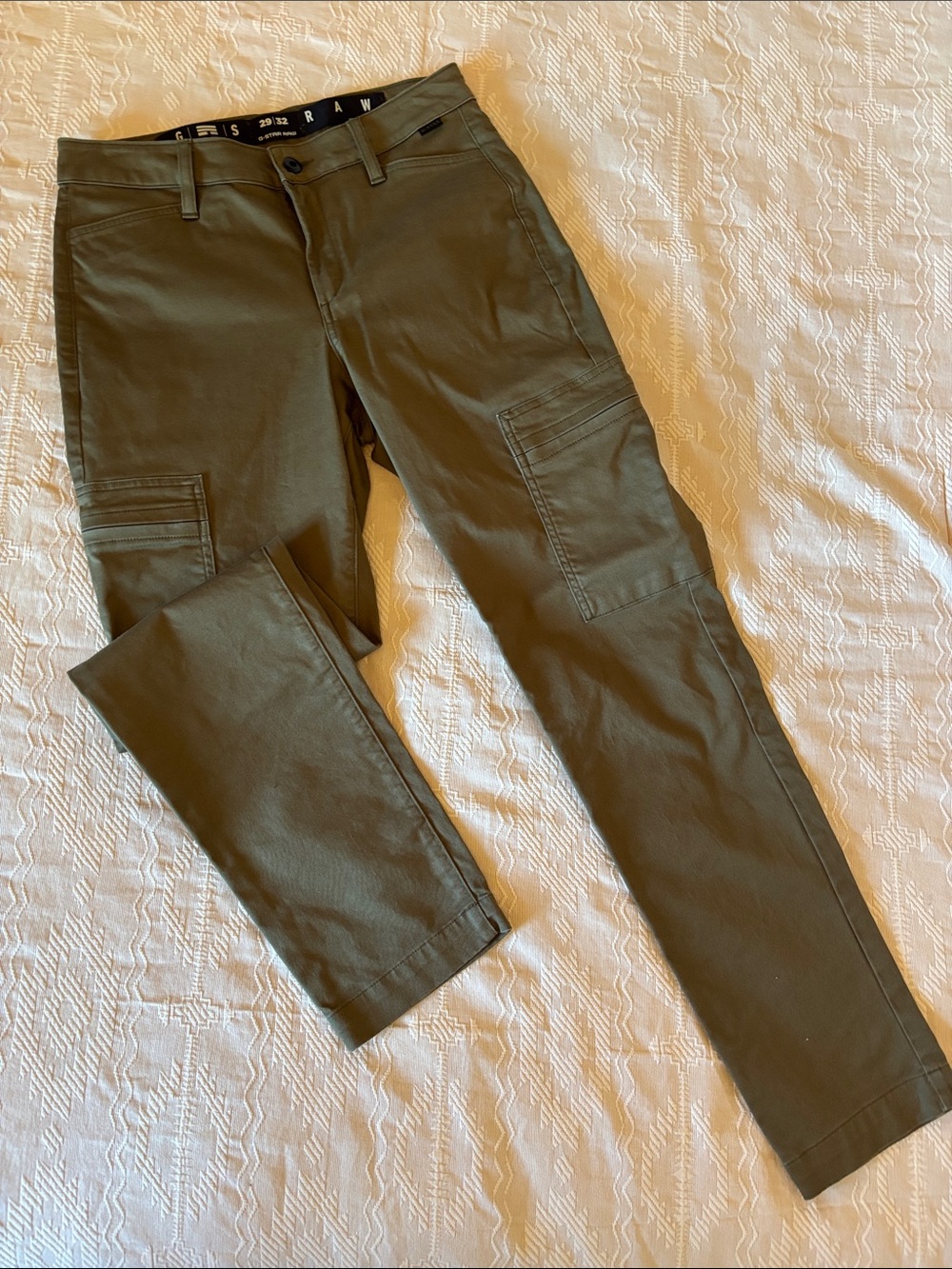 G-STAR RAW Army Olive Green Slim Cargo Pant - LIKE NEW! Sz 29 / 32 Straight Leg